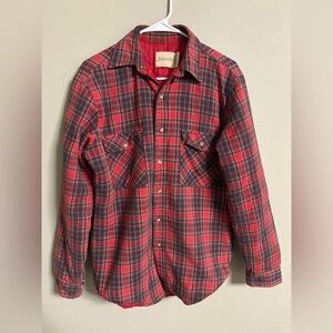 Vintage Lined Shacket Mens Size Medium Tall Plaid Flannel Outdoors Camping